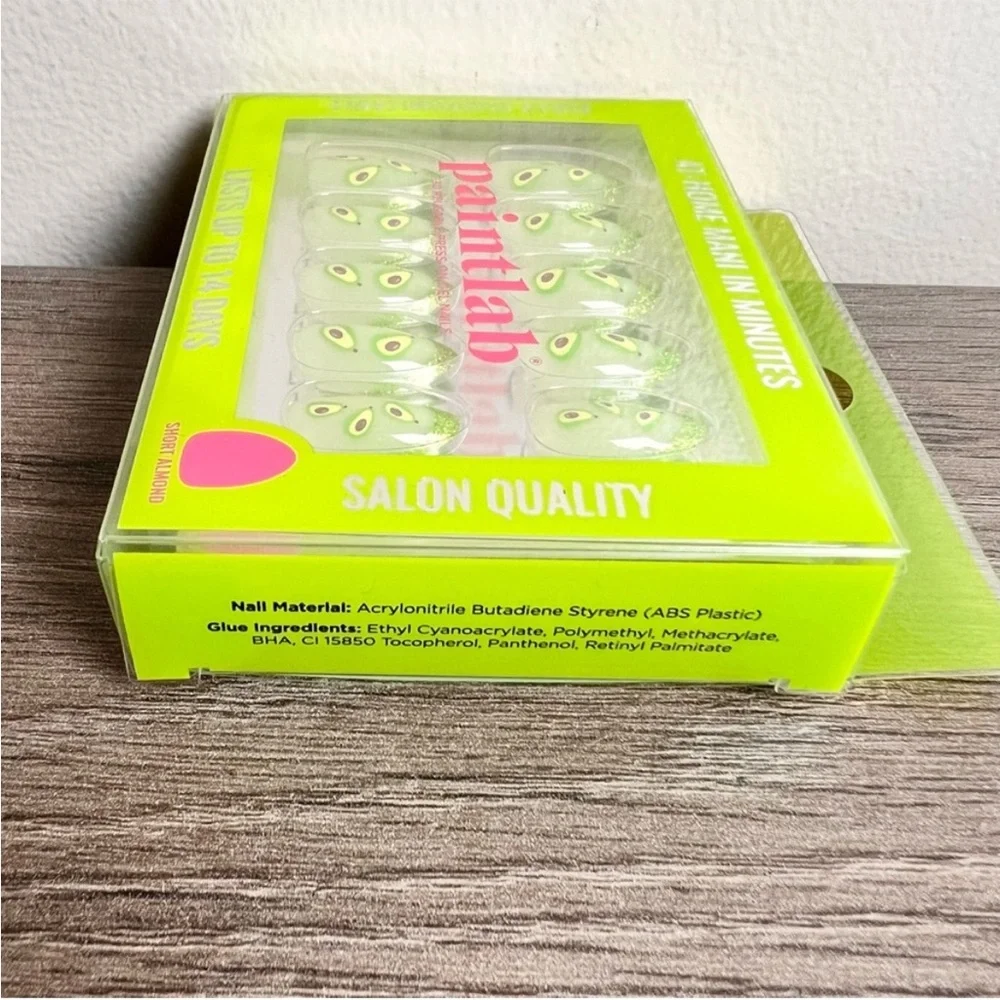 PaintLab Avocado Glitter Short Almond Shaped Press On Nails